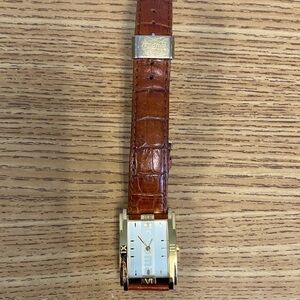 Gold and Brown Watch with Leather Strap